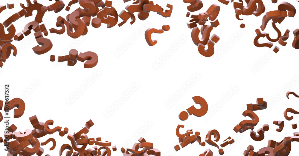 Poster infinite question marks on a plane, original three dimensional illustration.