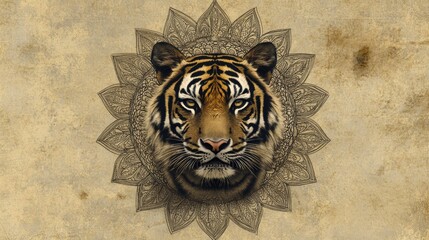 Majestic Tiger Mandala Wildlife Art Vintage Texture Animal Portrait