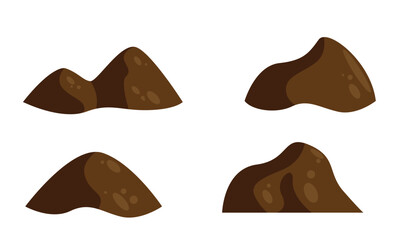 Pile of Soil Flat Style Set. Work and construction industry vector art