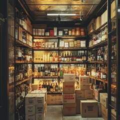 Fototapeta premium Luxurious Wine Cellar Interior Bottles Shelves Storage