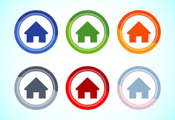 Obraz premium Home icon design illustration, main page icon for mobile and web, six color button set design