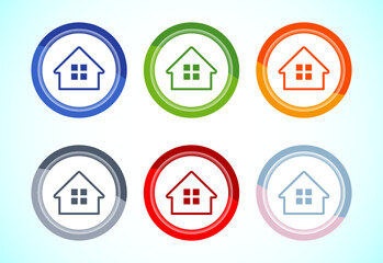 Home icon design illustration, main page icon for mobile and web, six color button set design