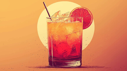 Flat minimalist cocktail with orange color in the afternoon.