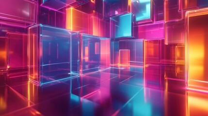 Neon Glowing Glass Cubes