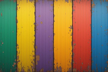 Distressed and Colorful Wooden Planks with Vibrant Colors for a Retro Rustic Background Design
