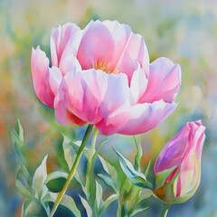 Fototapeta premium Beautiful pink peony flowers blooming in a vibrant garden setting