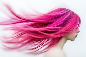Naklejka premium Woman with flowing pink hair against a white isolated background.