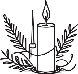 Retro Candle Silhouette Vector Illustration on White Background.