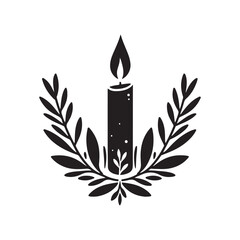 Elegant Candle Silhouette Icon - Vector Illustration on White.