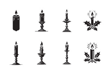 Old-fashioned Candle Silhouette Vector Icon on White Background.