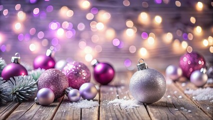 christmas background with christmas tree and decorations, fir branches and garland on rustic table, New Year decorations background with copy space