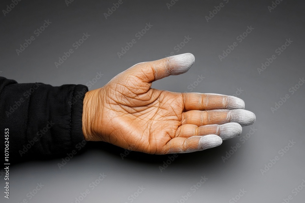 Poster a hyper-realistic close-up of a babyâ€™s hand, capturing every wrinkle and tiny detail of the skin