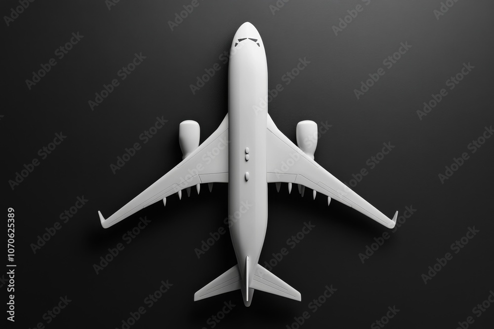 Poster A minimalist composition of an airplane seen from above, with subtle shading for depth and a clean, neutral background