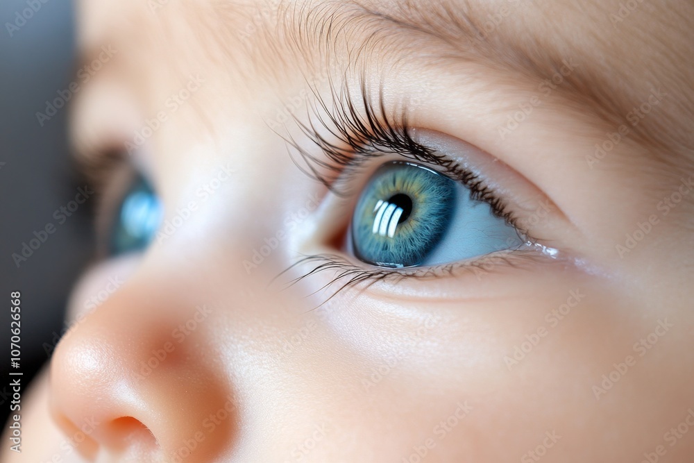 Poster a realistic close-up of a babyâ€™s face with tiny eyelashes, rosy cheeks, and soft skin