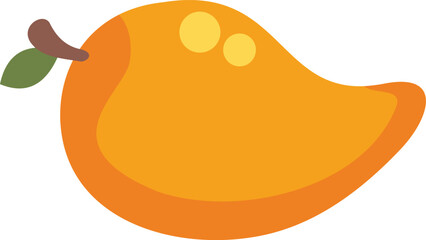 Mango fruit with a green leaf still attached to the branch in a minimalist vector illustration