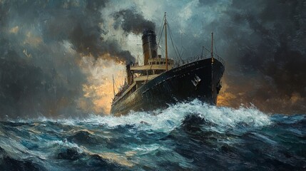 Majestic Steamship in Stormy Seas