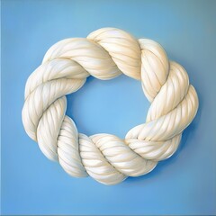 beautifully woven white rope circle blue background.