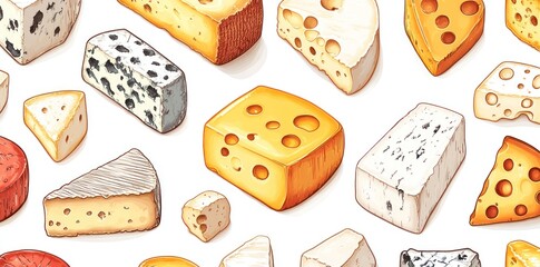 Assorted Cheeses with Various Shapes and Textures
