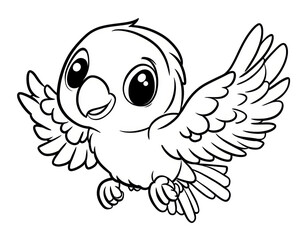 Obraz premium Drawing of a parrot on black borders for coloring. Transparent background