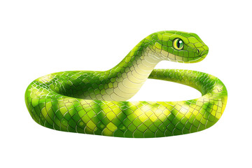 Fototapeta premium A vibrant green snake with distinctive patterns, coiled and poised, showcasing its glossy scales and expressive eyes.