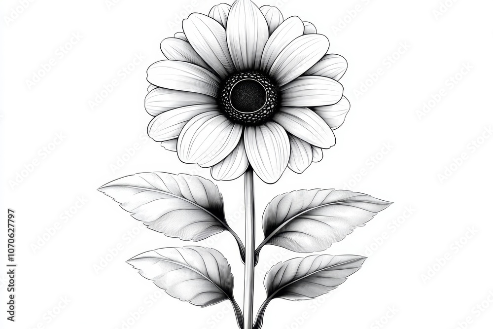 Poster a simple black line drawing of a single flower, centered on a plain white canvas for a minimalist ar