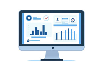 A modern computer monitor displaying various data charts and metrics.