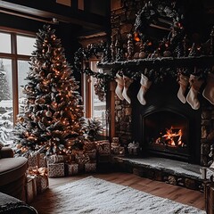 fireplace with christmas decorations
