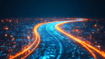 A digital transformation road map with key milestones and objectives, highlighting the process of integrating technology into traditional business models, Digital transformation strategy concept.