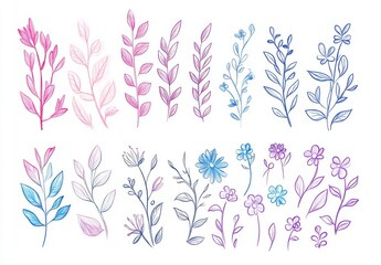 Fototapeta premium Hand-Drawn Cute Pastel-Colored Brush Strokes and Doodles on White Background