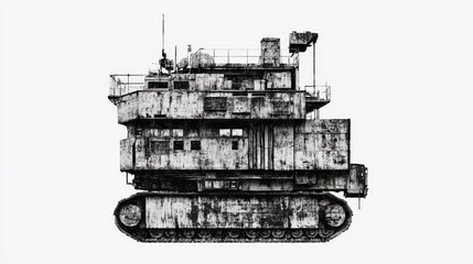 Old military vehicle, detailed texture, white isolate background