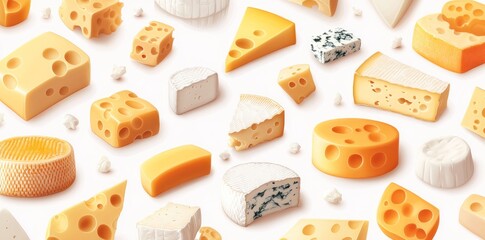 A Variety of Cheeses on a White Background