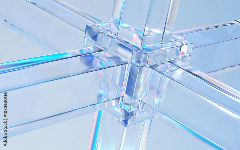 Poster Abstract background with glass shape and colorful reflections. Close up view. 3d rendering.