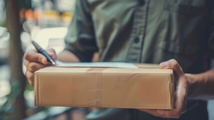 Fototapeta premium Handling packages and invoices for a small business, focusing on supply chain and ecommerce, with people involved in inventory and shipping processes