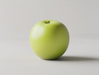 A single, green apple sits on a white background, casting a soft shadow.