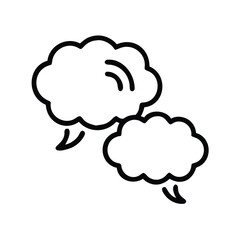 Speech Bubbles with Cloud Shape Outline, Black line art of two cloud-shaped speech bubbles, symbolizing dialogue, conversation, and creative communication in a playful design.

