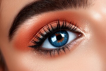 Fototapeta premium Detailed image of a modelâ€™s eyes with perfectly applied eyeshadow, eyeliner, and defined lashes