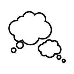 Hand-Drawn Thought Bubbles Icon, Black line art of two cloud-shaped thought bubbles with a hand-drawn style, symbolizing ideas, imagination, and creative thinking.
