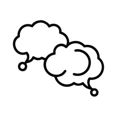 Hand-Drawn Thought Bubbles Icon, Black line art of two cloud-shaped thought bubbles with a hand-drawn style, symbolizing ideas, imagination, and creative thinking.
