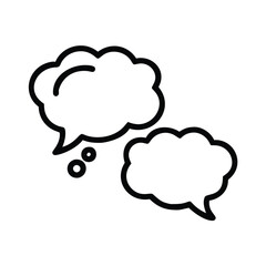 Hand-Drawn Thought Bubbles Icon, Black line art of two cloud-shaped thought bubbles with a hand-drawn style, symbolizing ideas, imagination, and creative thinking.
