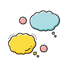 Colorful Thought Bubbles in Yellow and Blue, Illustration of two colorful thought bubbles in yellow and blue with small pink accents, symbolizing imagination, ideas, and playful conversation.
