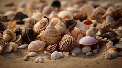 Diverse Collection of Seashells on Sandy Beach