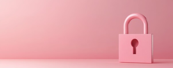 Pink Lock Set Against a Pink Background. Concept of Protection, Privacy Safety Measures. Bright Vibrant Color Padlock Top view, copy space, banner. Minimalistic flat lay. Digital Data Security. Signal