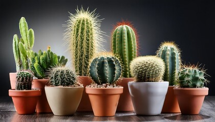 A small, potted cactus plant with sharp thorns, isolated on a white background