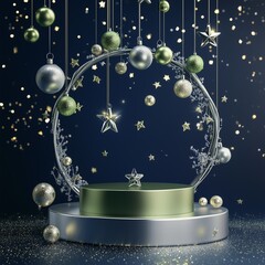 3D Podium with Green and Silver Ornaments