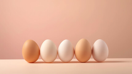 Fototapeta premium A simple display with chicken eggs set against a soft-colored background, representing nature