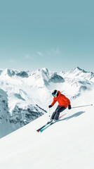 A skier gliding down a snowy mountain slope
