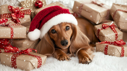 Christmas Dachshund with Gifts