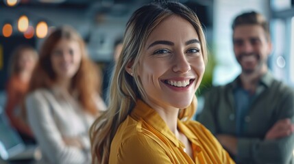 Obraz premium Business professionals with crossed arms, showcasing leadership and teamwork in an office setting. Emphasizing collaboration, diversity, and a positive work environment