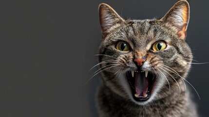 Angry and surprised cat isolated on transparent png background with a funny and excited expression