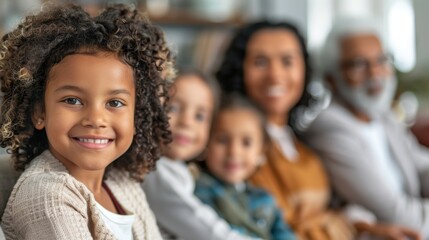 Happy family selfie at home, showcasing love and connection. A cherished moment captured with parents, children, and grandparents for social media